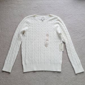 St. Johns Bay Women Crewneck Cable Knit Sweater Size L Cream
